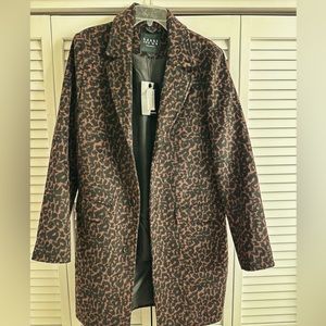 LEOPARD PRINT SINGLE BREASTED OVERCOAT (L)